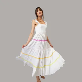 The Shai Cami Ruffle Cotton Gauze Dress with rainbow rick rack | Style Reform