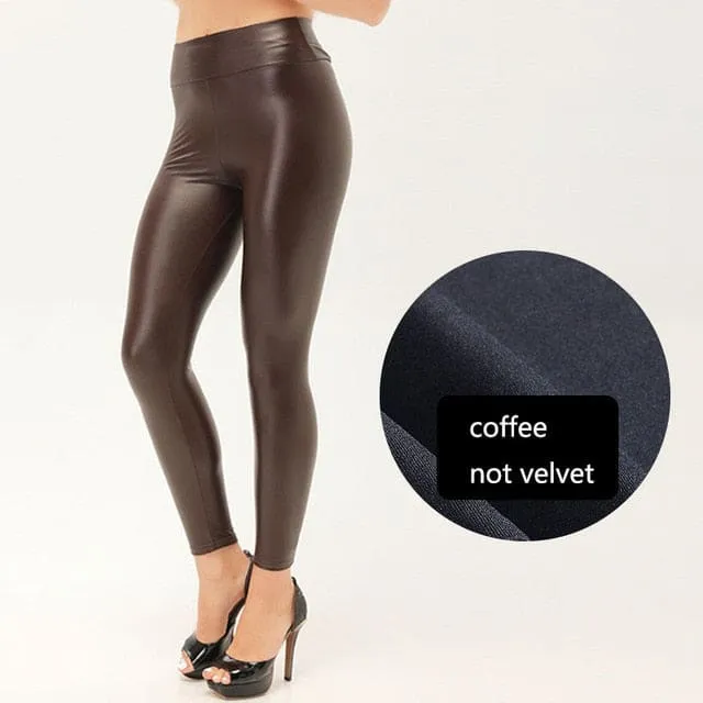 Thickened Warm Velvet Winter PU Leather Women Leggings