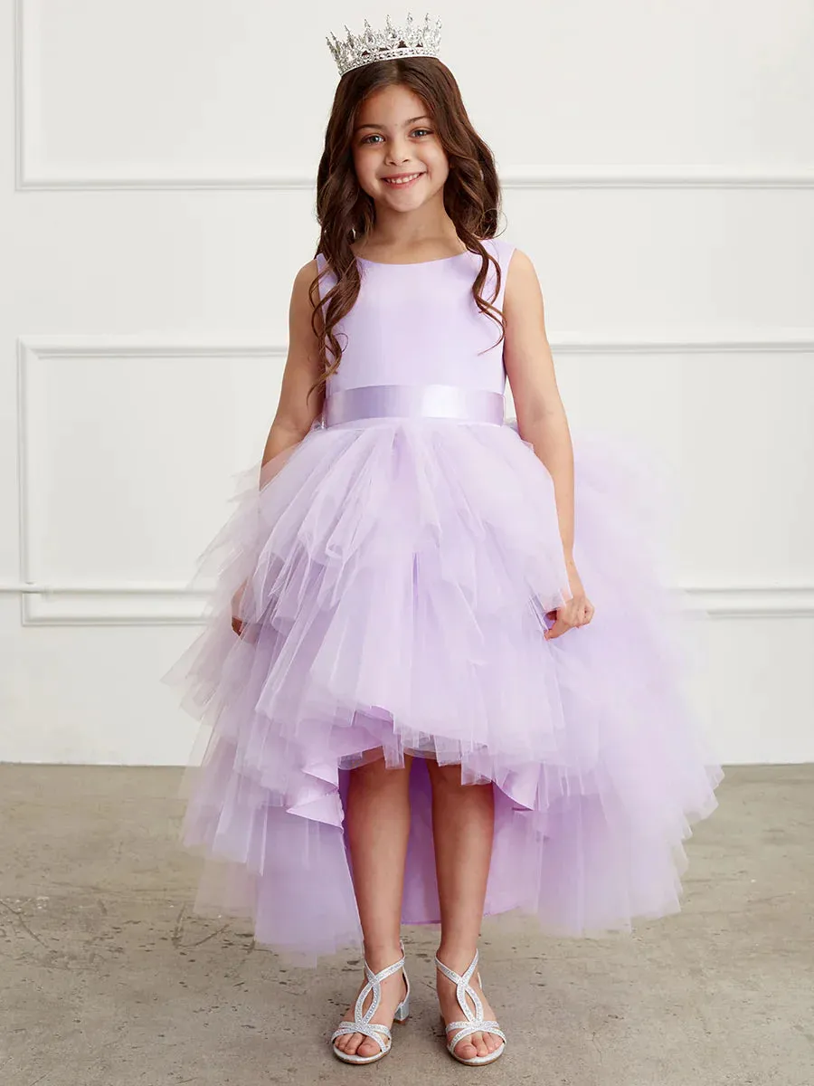 Tip Top 5658 Size 8 Lilac Girls Layered Tulle High Low Skirt Formal Dress Satin Formal Gown Flower Girl