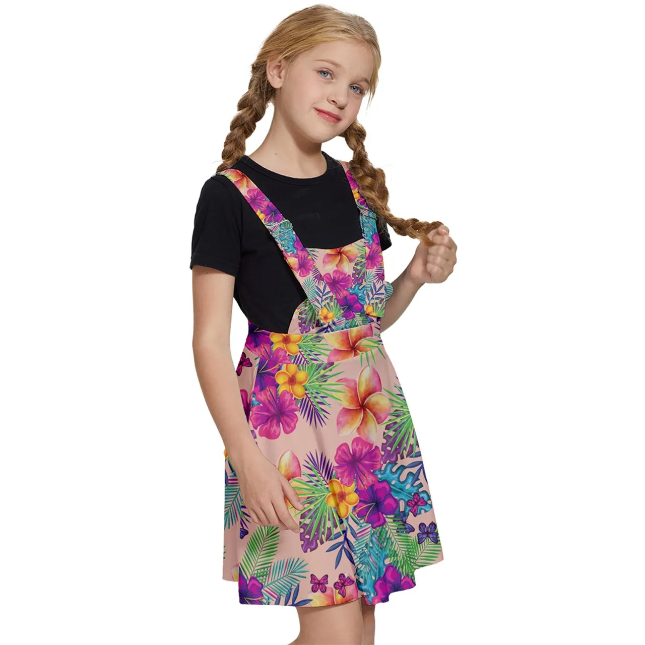 Tropical Peach Floral Mommy & Me Girls' Apron Dress