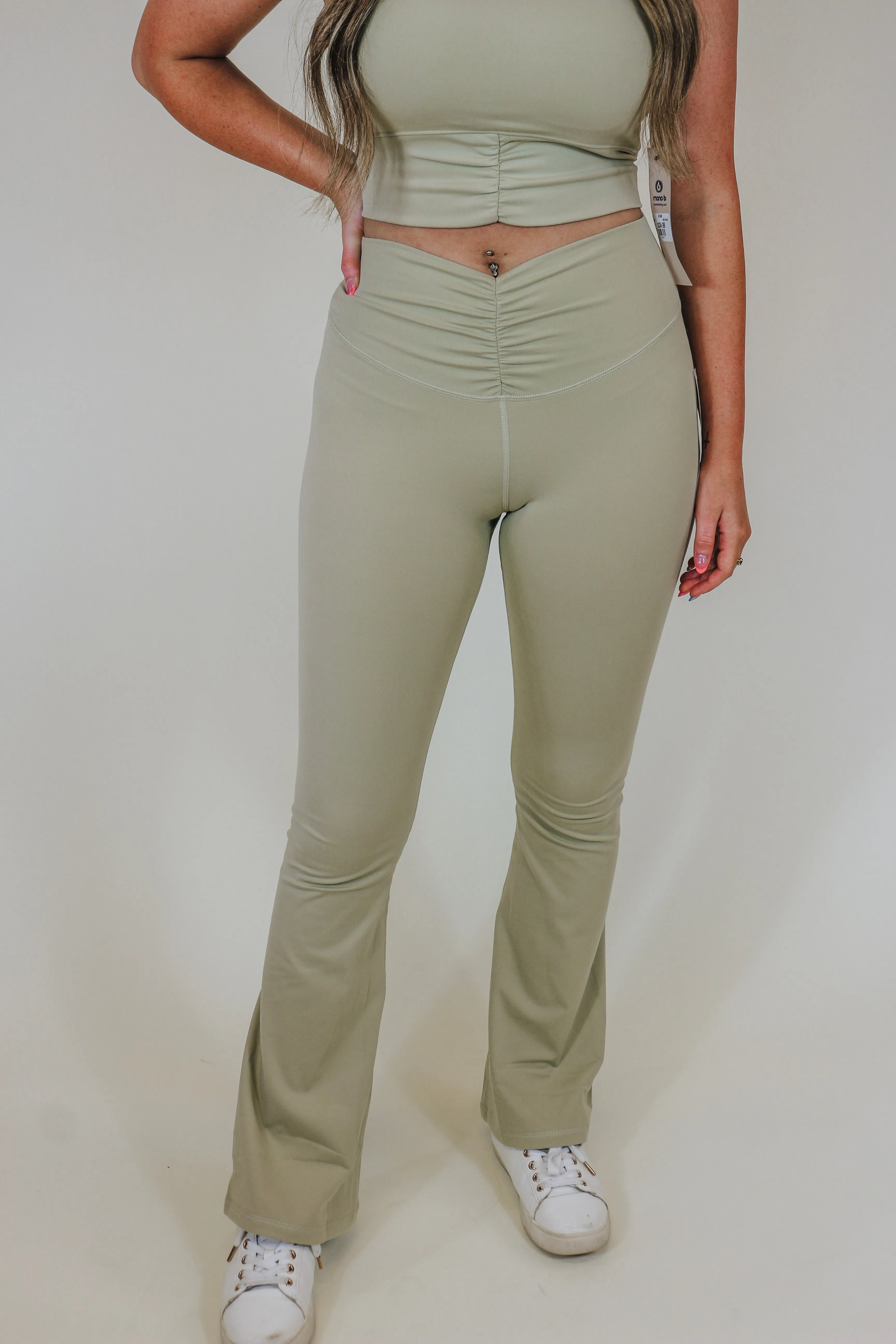 Venice Scrunch Waist Flared Khaki Pants