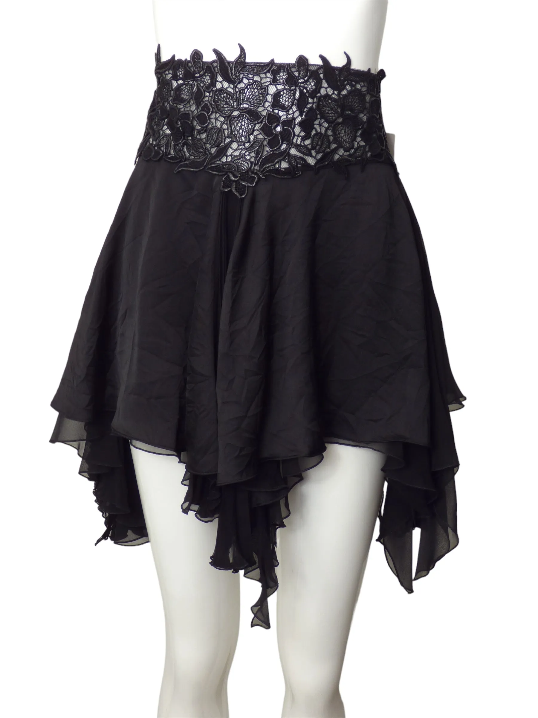 VERSACE- NWT 2023 Black Lace Trim Pleated Skirt, Size 8