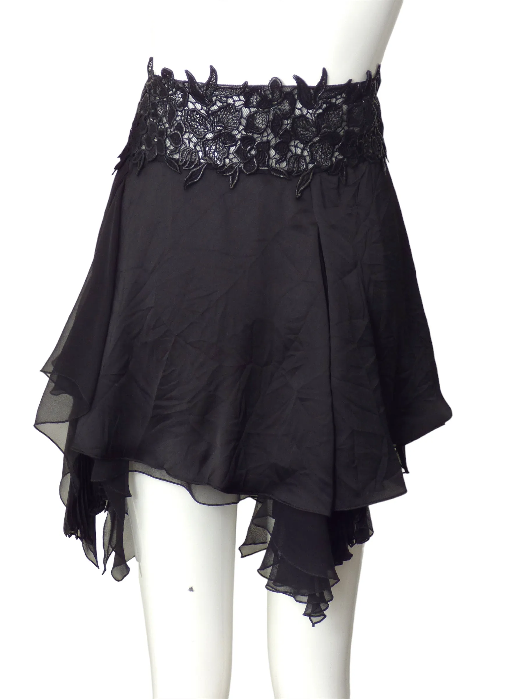 VERSACE- NWT 2023 Black Lace Trim Pleated Skirt, Size 8