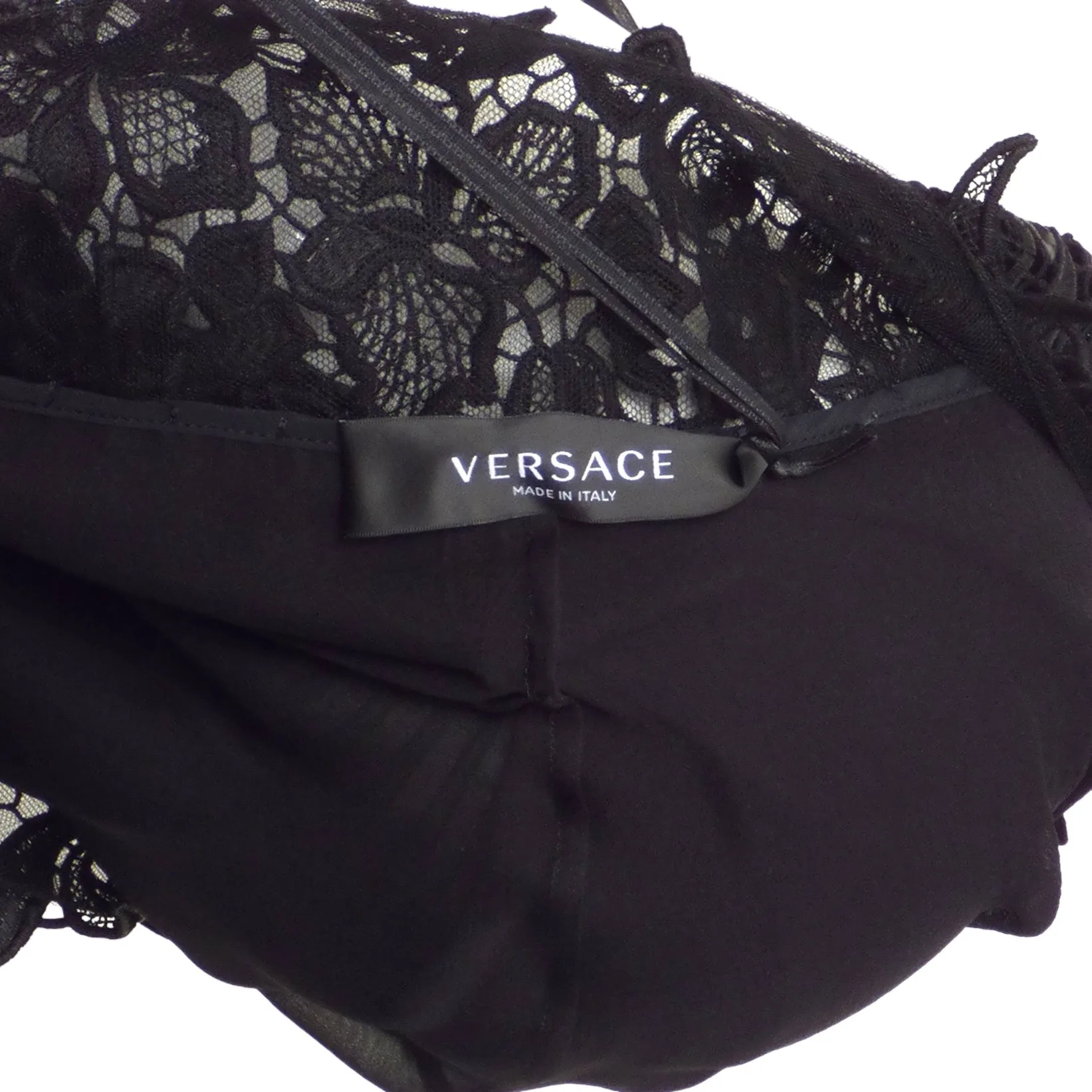 VERSACE- NWT 2023 Black Lace Trim Pleated Skirt, Size 8