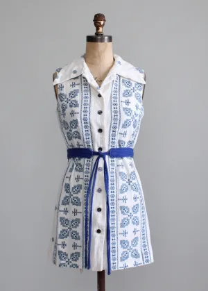 Vintage 1960s Blue and White Belted Tunic