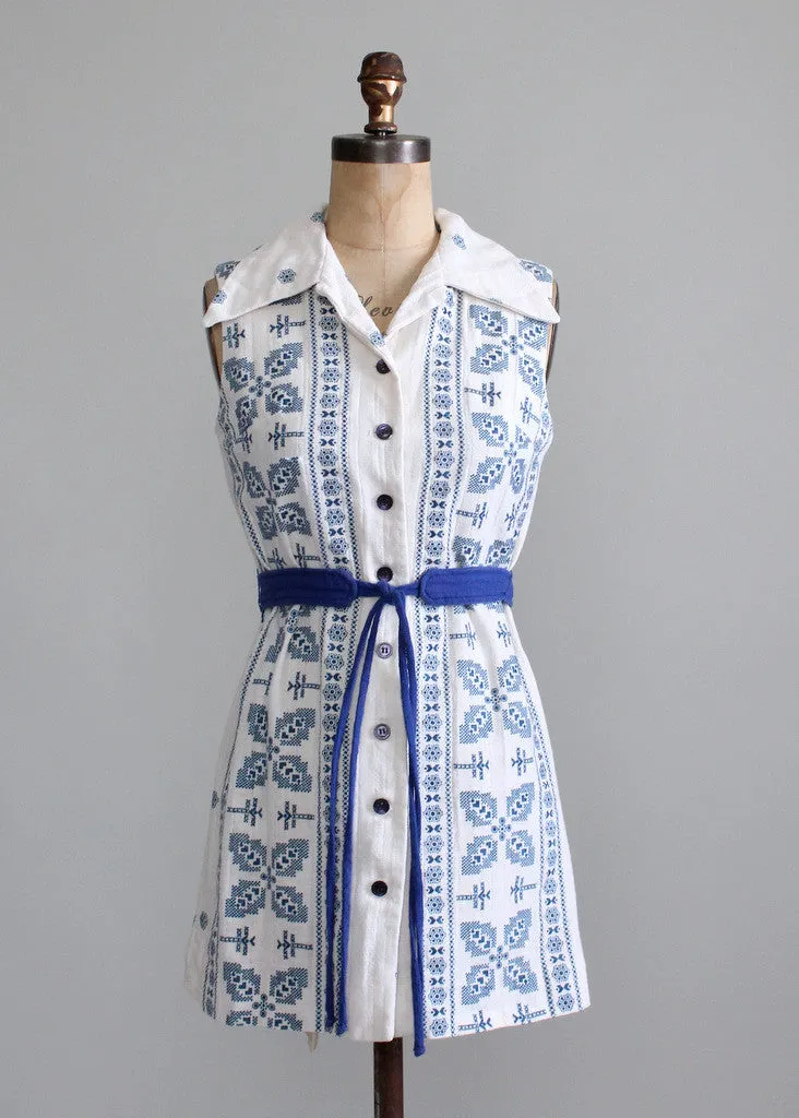 Vintage 1960s Blue and White Belted Tunic