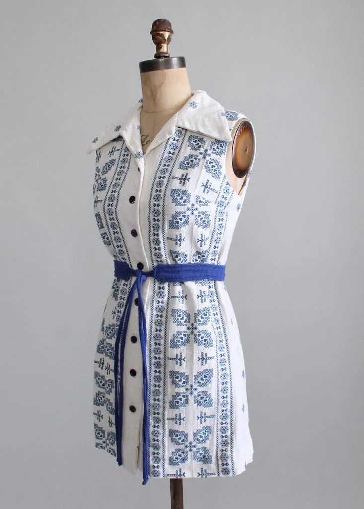 Vintage 1960s Blue and White Belted Tunic