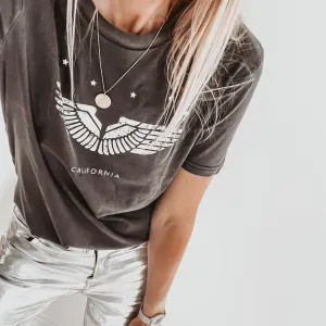 Vintage washed California wings & stars charcoal tee *boyfriend fit*