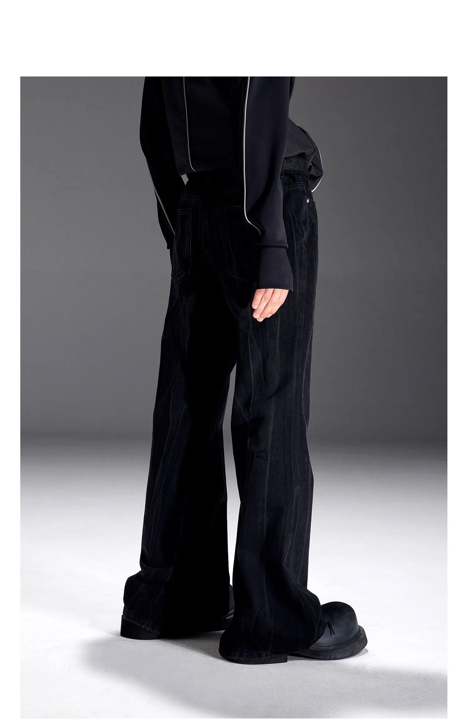 Washed Cardboard Loose Flared Denim Pants