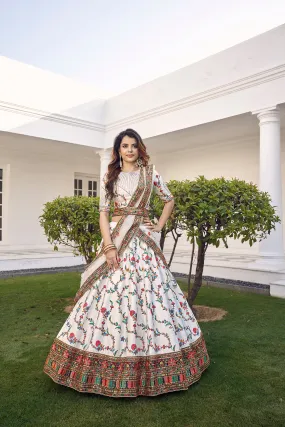 White Silk Embroidered Bridal Reception Heavy Border Lehenga Choli