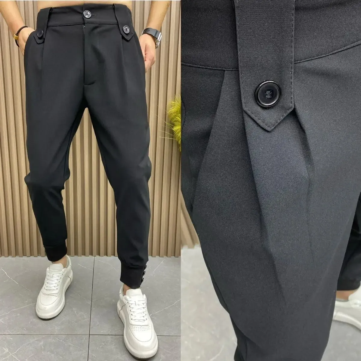 Wiaofellas  -  Harlan Black Pleated Man Suits Pants Anti-wrinkle Spandex Fashion Korean Reviews Many Trousers for Men Clothes Offer Designer Up