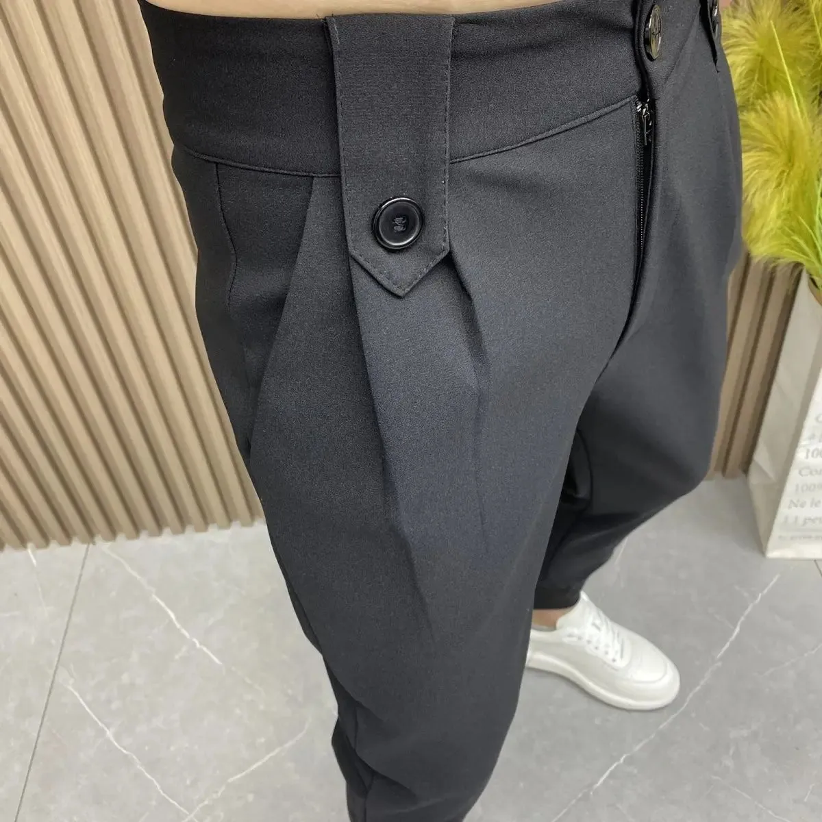 Wiaofellas  -  Harlan Black Pleated Man Suits Pants Anti-wrinkle Spandex Fashion Korean Reviews Many Trousers for Men Clothes Offer Designer Up