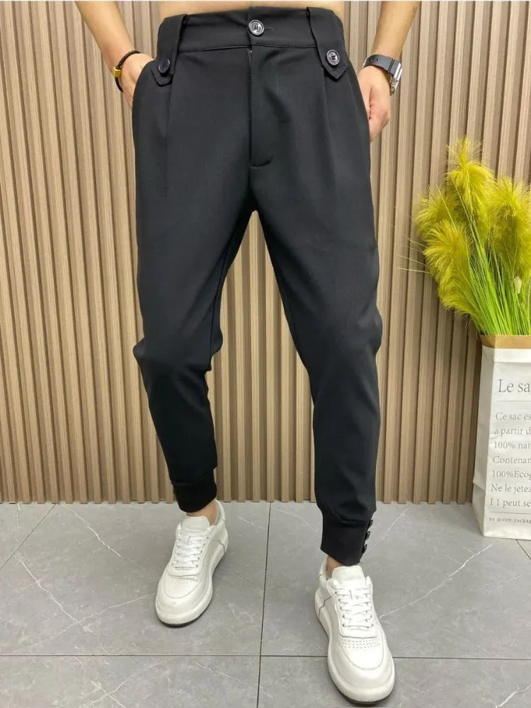 Wiaofellas  -  Harlan Black Pleated Man Suits Pants Anti-wrinkle Spandex Fashion Korean Reviews Many Trousers for Men Clothes Offer Designer Up