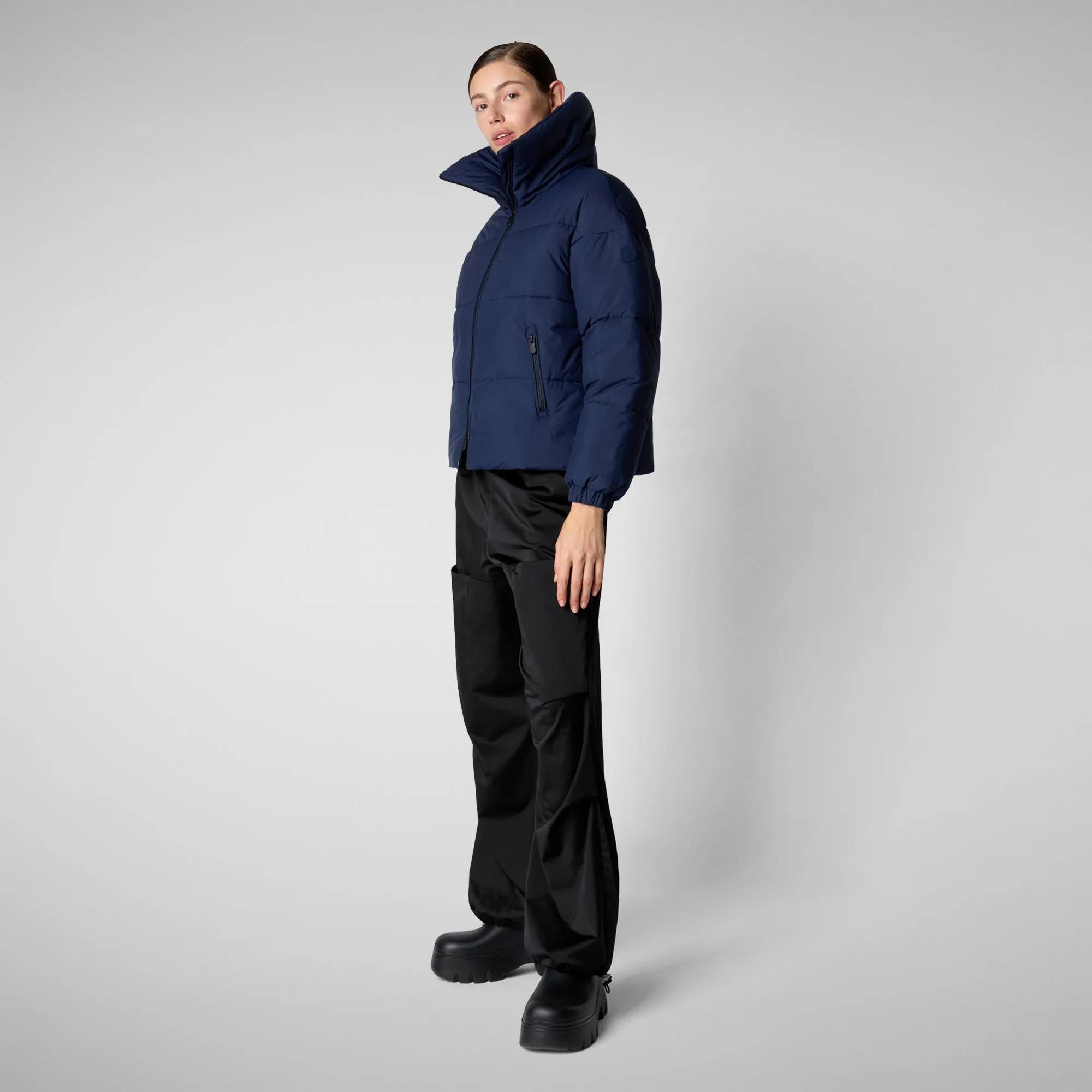 Woman's animal free puffer jacket Hina in navy blue