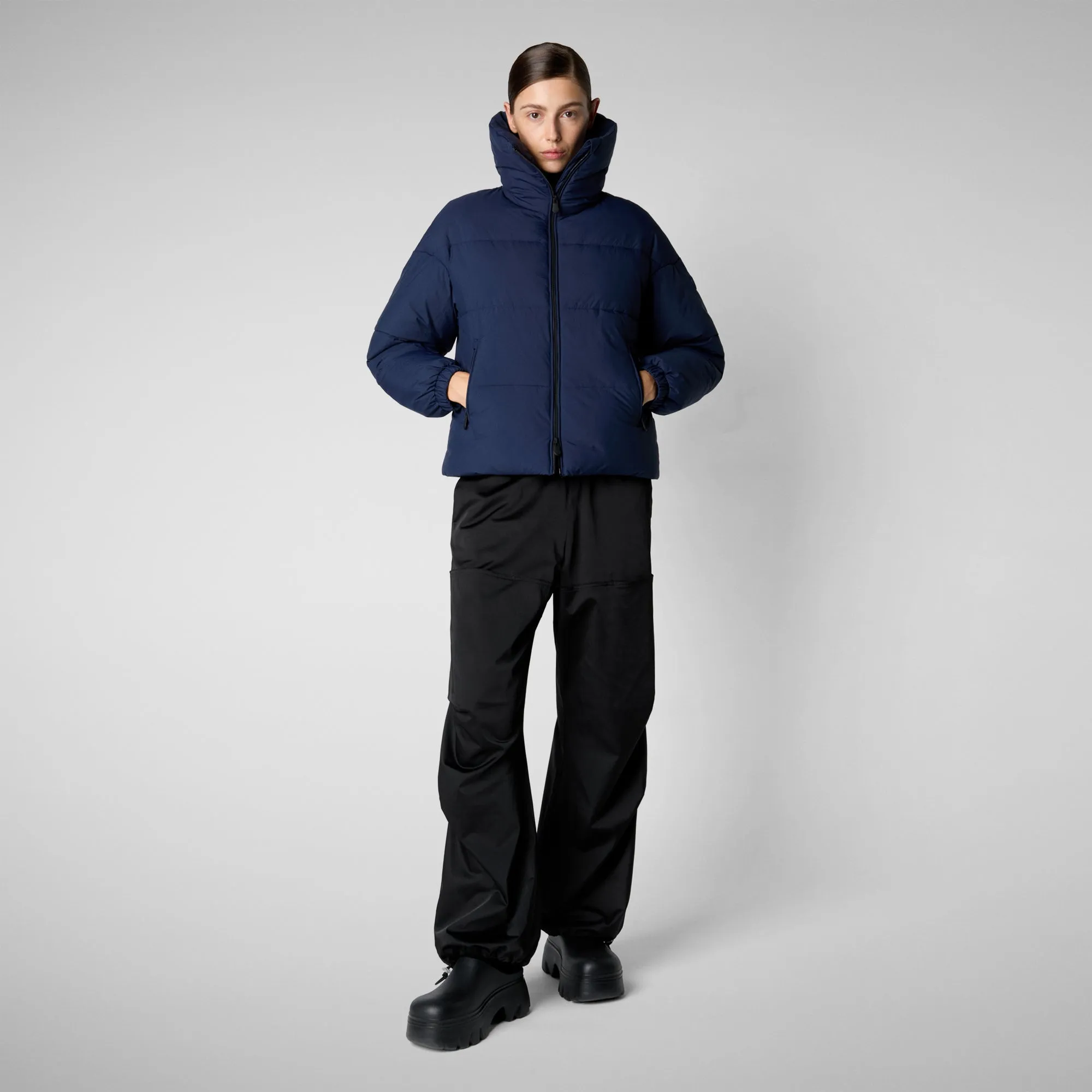 Woman's animal free puffer jacket Hina in navy blue