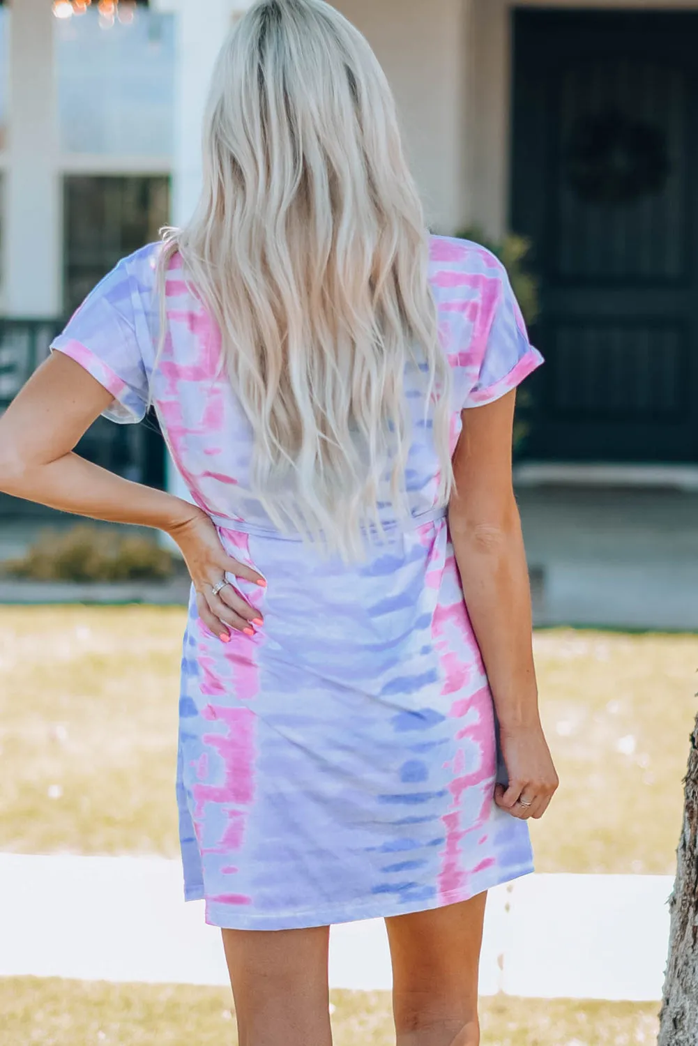 Women Tie-Dye Belted T-Shirt Dress - Mommy & Me