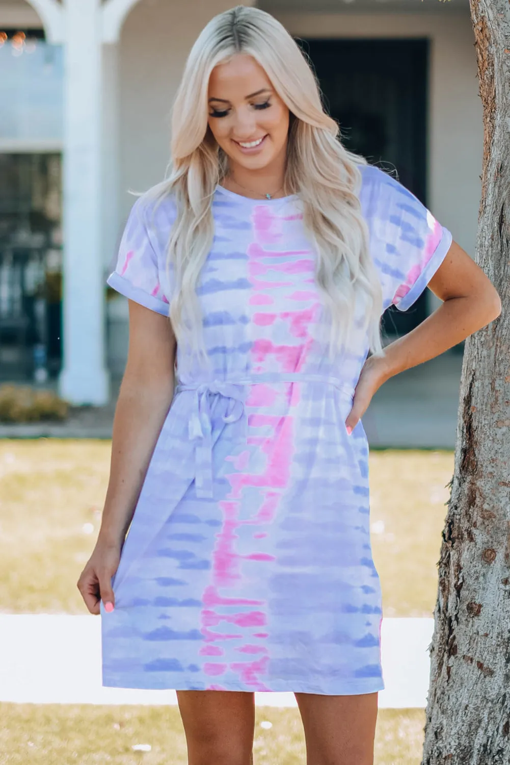 Women Tie-Dye Belted T-Shirt Dress - Mommy & Me