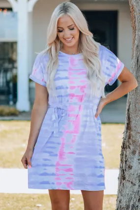 Women Tie-Dye Belted T-Shirt Dress - Mommy & Me