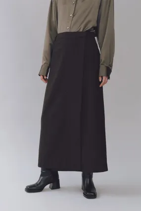 WOOL BLEND MAXI WRAP SKIRT