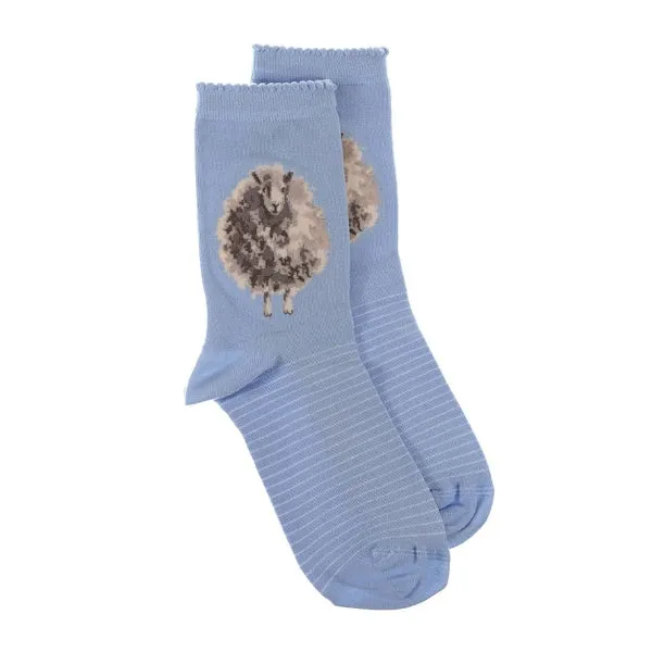 Woolly Jumper, Sheep (Sky Blue)Women's Bamboo Crew Socks