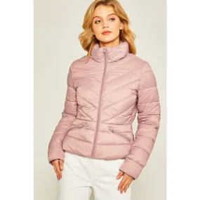 Woven Solid High Neck Puffer Jacket