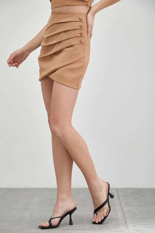 Wrap Pleated Skirt - Brown