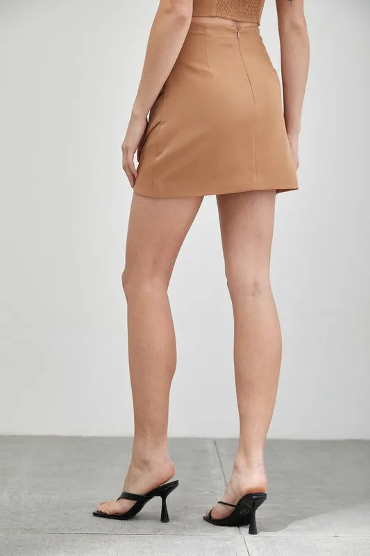 Wrap Pleated Skirt - Brown