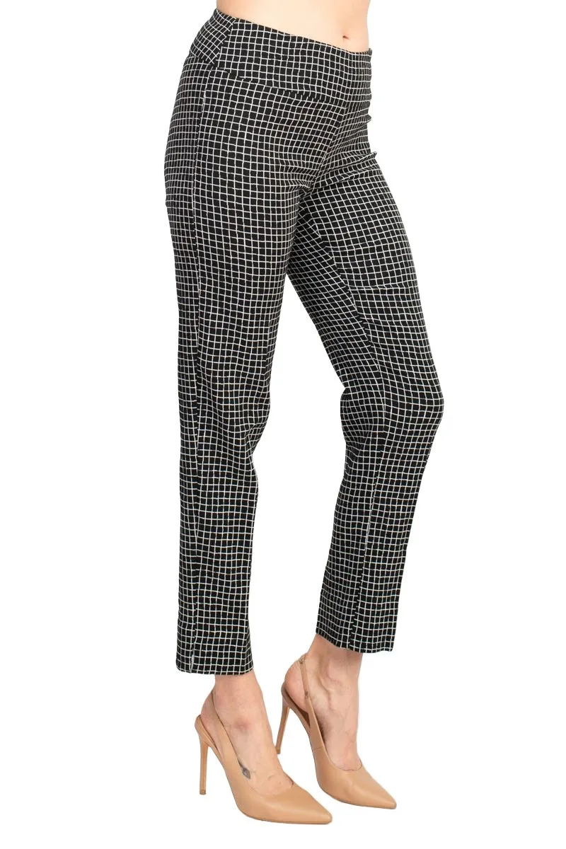 Zac & Rachel Black White Irregular Mini Square Print Fitted Pants