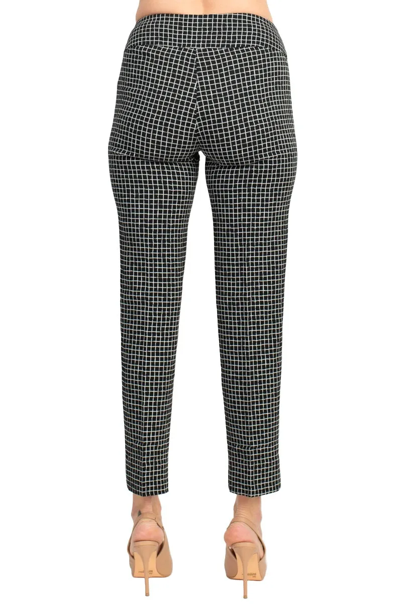 Zac & Rachel Black White Irregular Mini Square Print Fitted Pants