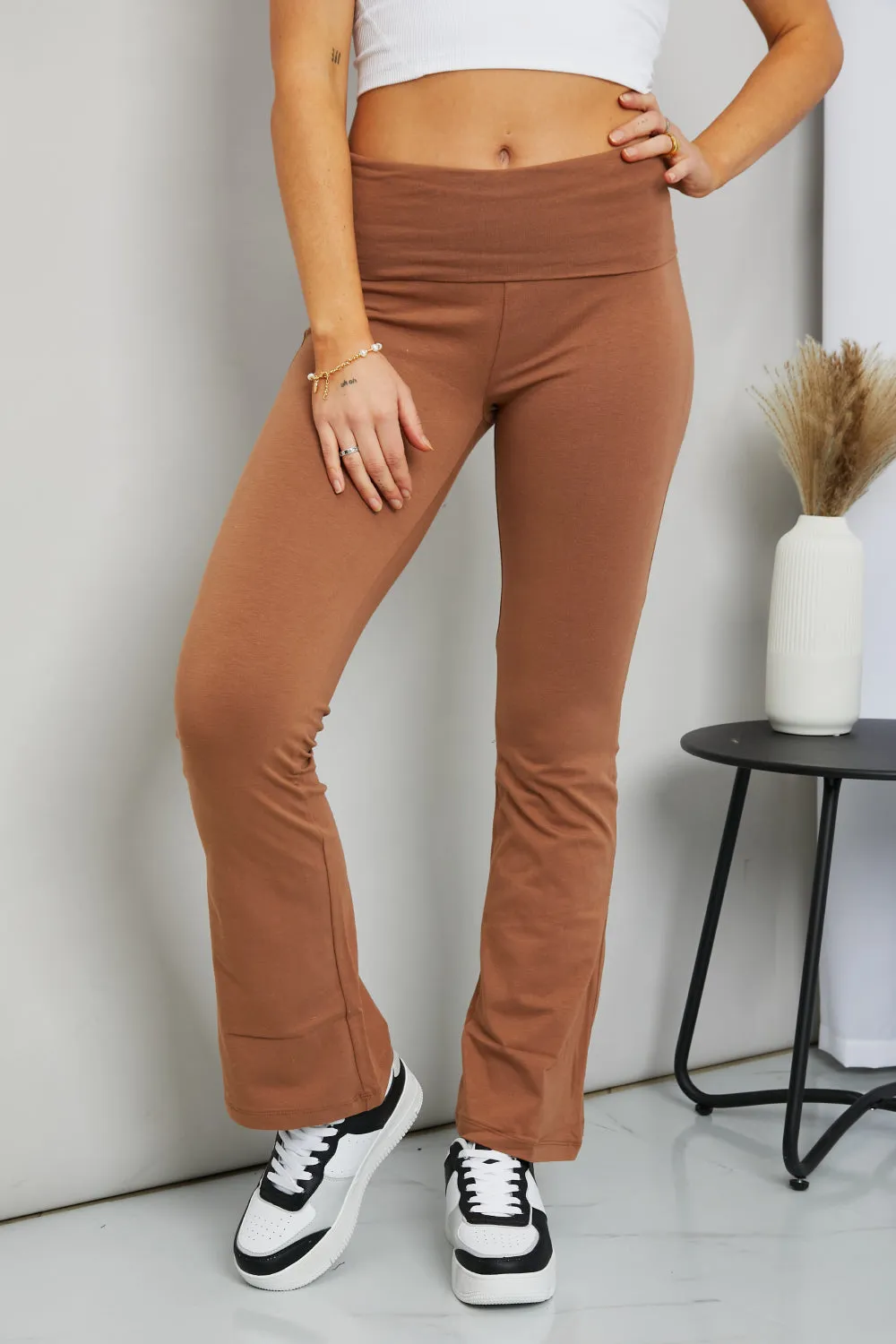 Zenana Keep It Up Full Size Flare Pants in Deep Camel